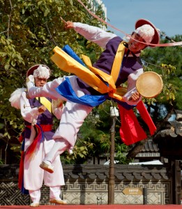 Traditional South Korean dancers. (Photo by Jacquelyn Martin-Pool/Getty Images)