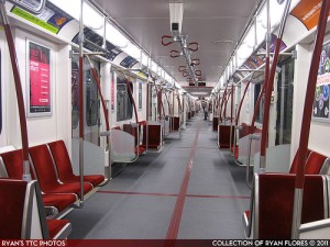 The interior of an articulated train in the Toronto subway. (flickr, Ryan Flores)
