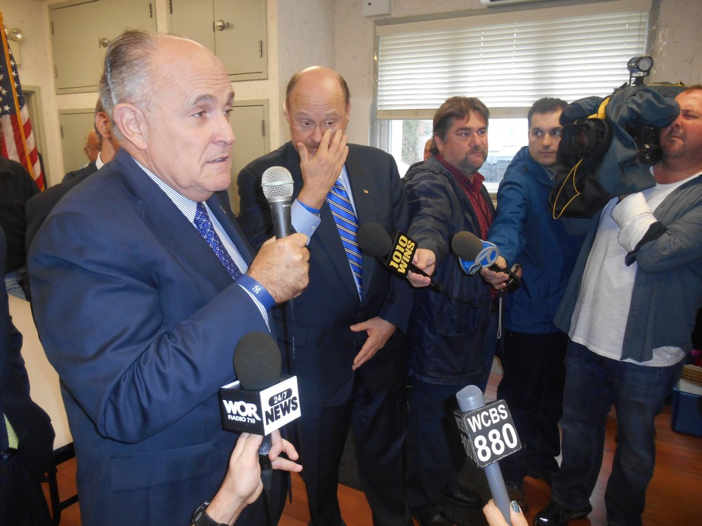 Former Mayor Rudy Giuliani in Staten Island today.