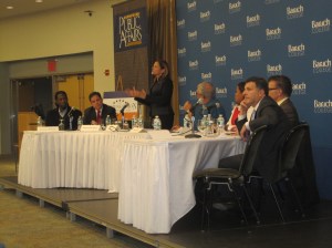 The candidates for City Council speaker at tonight's forum at Baruch College.