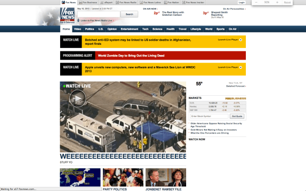 Foxnews.com's homepage, as of 2:57 p.m.