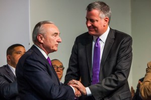 Bill de Blasio with NYPD Commissioner Bill Bratton. (Photo: Christopher Gregory/Getty)