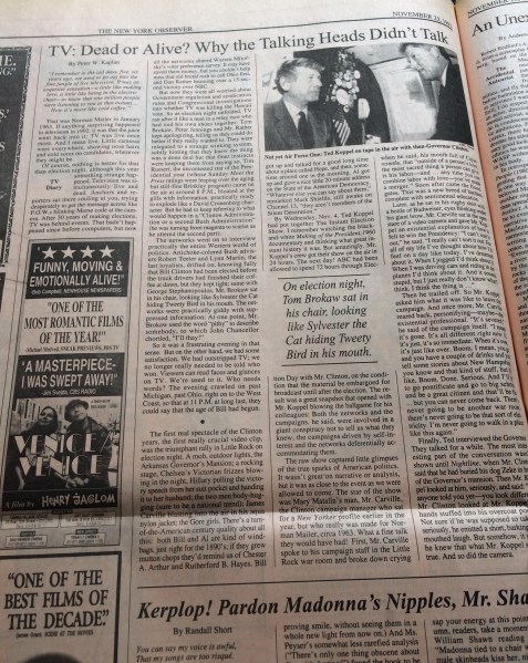 Peter W. Kaplan's column, in the Nov. 23, 1992 edition of the Observer.