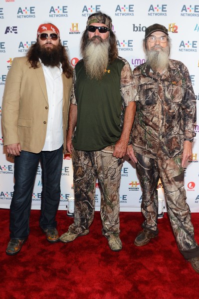 The stars of Duck Dynasty: Jase Robertson, Phil Robertson and Si Robertson at the A&E Networks 2012 Upfront at Lincoln Center. (Photo: Jason Kempin/Getty Images for A&E Networks) 