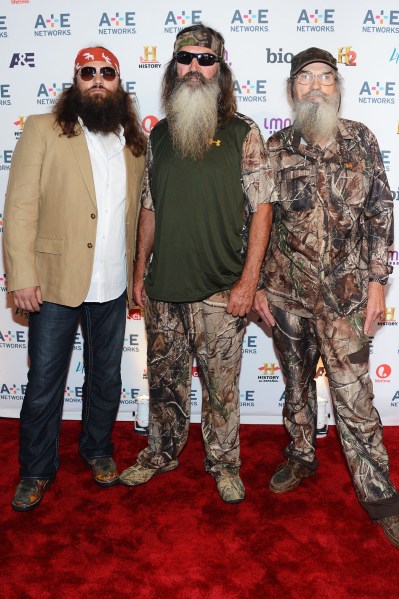 The stars of Duck Dynasty: Jase Robertson, Phil Robertson and Si Robertson at the A&E Networks 2012 Upfront at Lincoln Center. (Photo: Jason Kempin/Getty Images for A&E Networks)