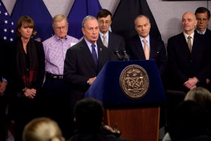 Mayor Bloomberg updating New Yorkers on the city's snowstorm responsein2011,with to snow storm with Sanitation Commissioner John Doherty, OEM Commissioner Joe Bruno and other 