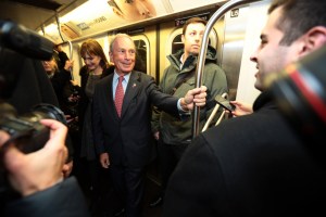 Bloomberg riding the subway after his last day as mayor.  (Photo: Edward Reed)