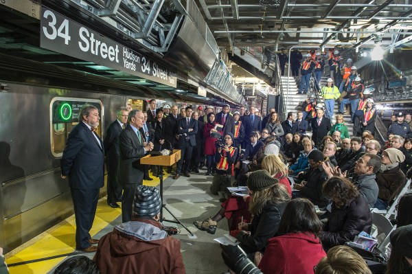 Mayor Michael Bloomberg after taking the first ride on the extension of the 7 Subway line. (Photo: MTA / Patrick Cashin)