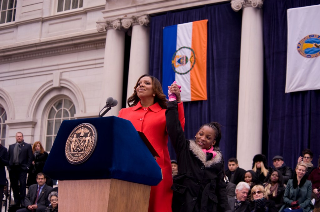 Public Advocate Letitia James and Dasani Coates. (Photo: William Alatriste)