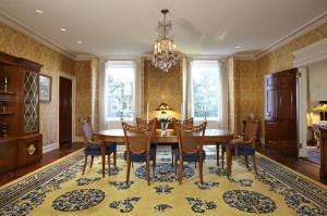 Grand dining room, questionable carpet.