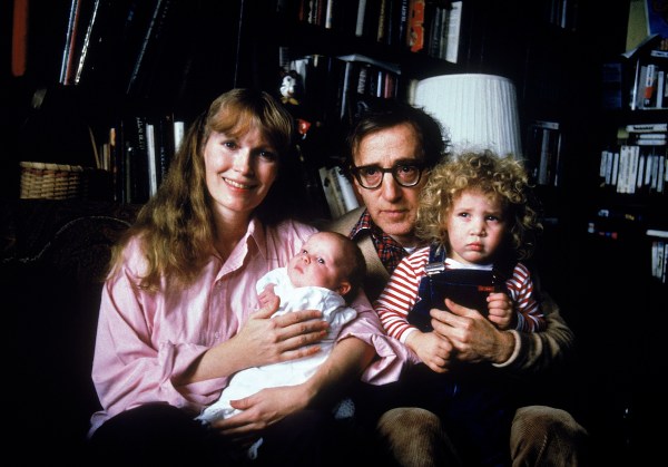 Actress Mia Farrow w. longtime boyfriend, director Woody Allen, their son Satchel and adopted daughter Dylan.  (Photo by David Mcgough/DMI/Time Life Pictures/Getty Images)