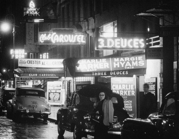 A nighttime look at 52nd Street, former hotbed of jazz, circa 1948. (Photo by William P. Gottlieb)
