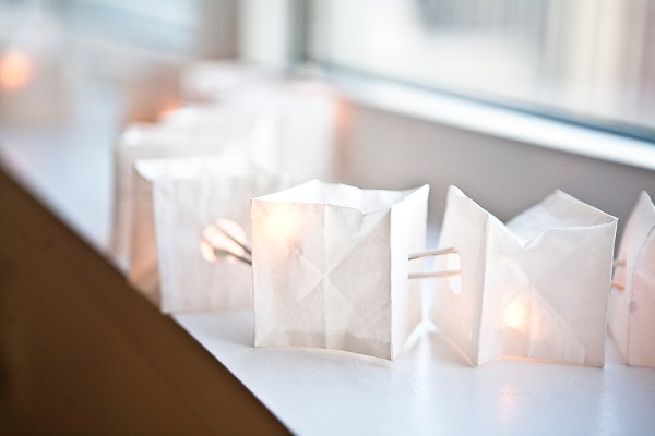 The paper lamps add a delightful glow to the space.