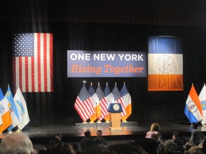 The stage set for Mayor Bill de Blasio's first State of the City speech.