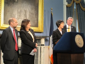 Bill de Blasio unveiling his latest appointments this afternoon.