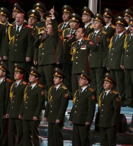 The Russian Police Choir performs at Sochi. )Photo via Getty Images)