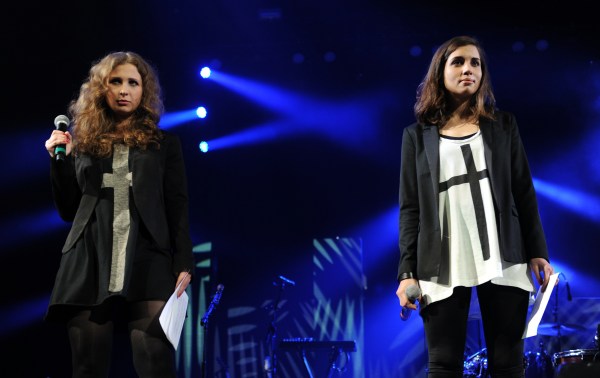 Maria Alyokhina, left, and Nadezhda Tolokonnikova of Pussy Riot. (Photo via Getty Images)