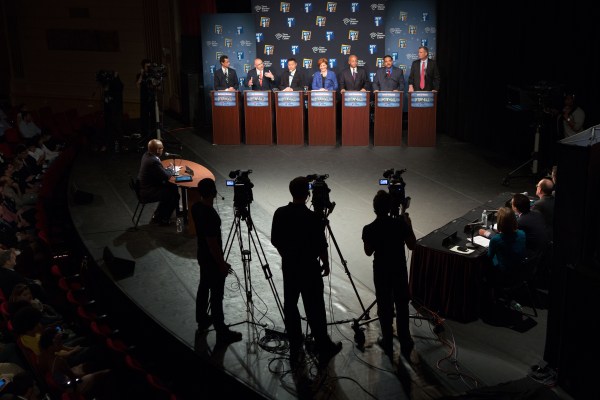 The Democratic candidates in their 2013 debate. (Photo: Pool)