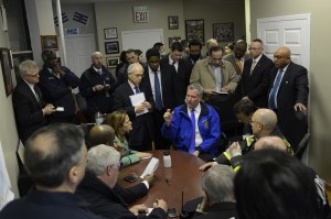 Bill de Blasio being briefed on today's explosion. (Photo: Rob Bennett/NYC Mayor's Office)