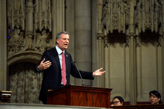Bill de Blasio giving an education speech in a Manhattan church Sunday. (Photo: Rob Bennett/NYC Mayor's Office)