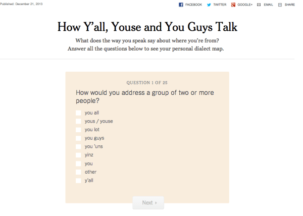 New York Times dialect quiz