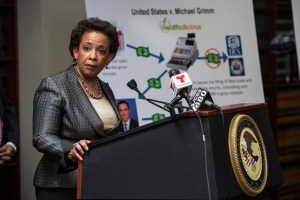 Loretta Lynch, the United States Attorney for the Eastern District of New York, speaking at today's press conference. (Photo: Andrew Burton/Getty Images)