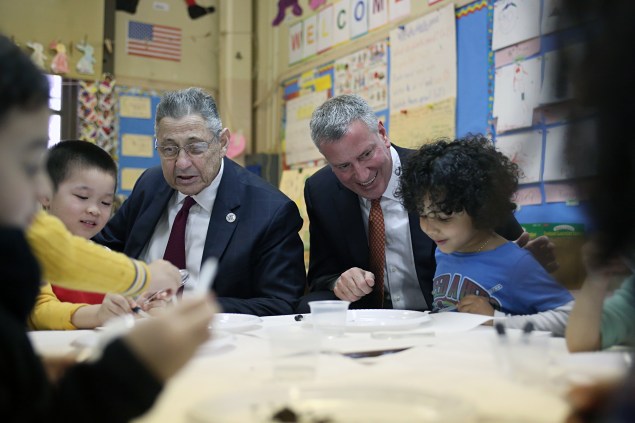 Mayor Bill de Blasio at thee pre-K classroom earlier today. (Photo: Rob Bennett/NYC Mayor's Office)