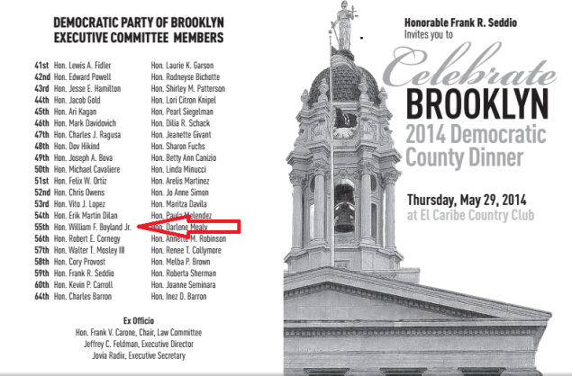 The Brooklyn Democratic Party's fund-raising invitation. (Arrow not part of original.)