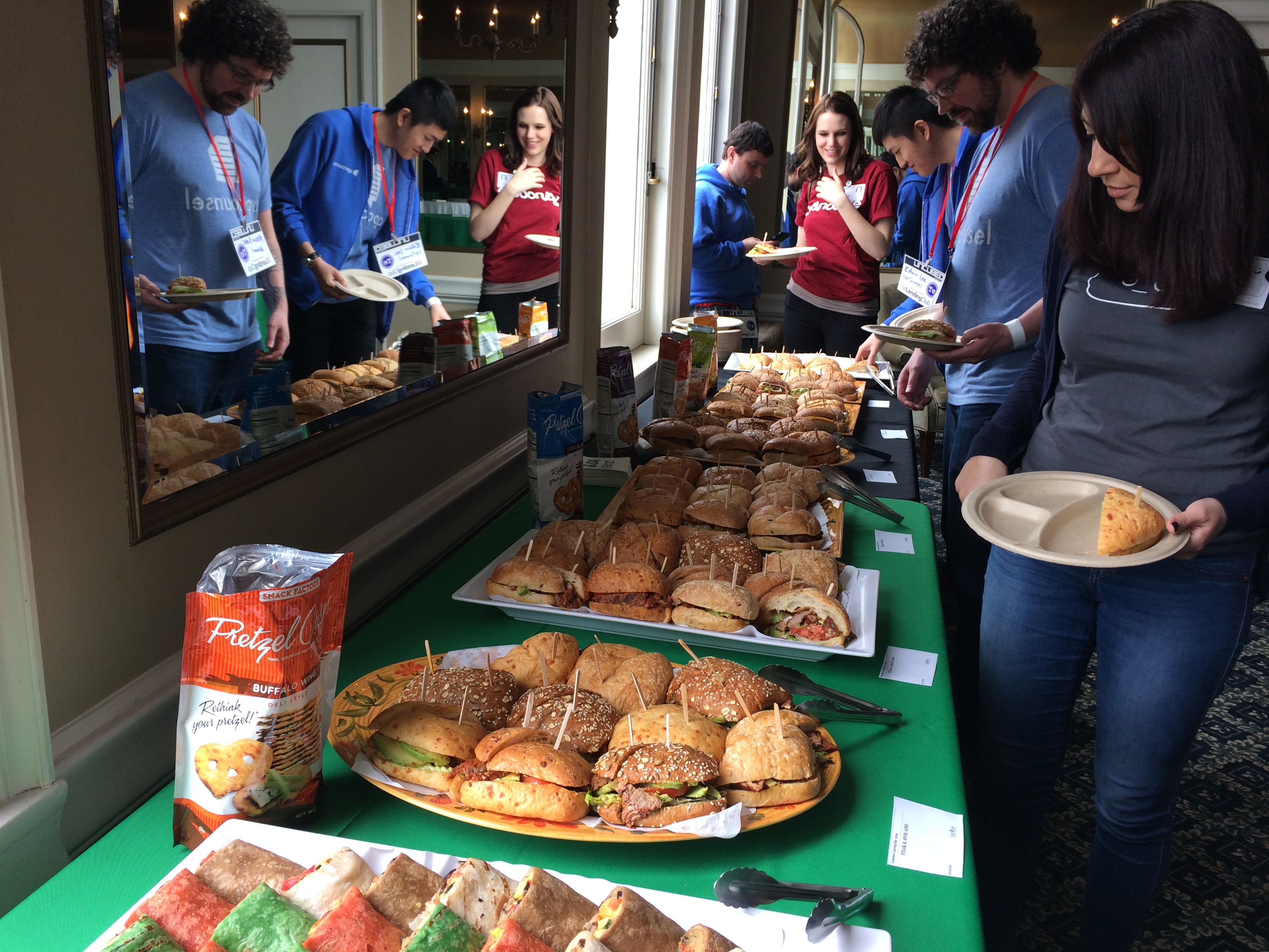 Workers choose from a selection of sandwiches provided by Cater2.me. (Photo via Cater2.me)