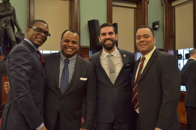 Erik Dilan (far right) standing next to Councilman Rafael Espinal. (Photo: Facebook)  