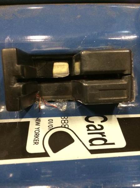 Wires and battery of skimming device. (MTA)