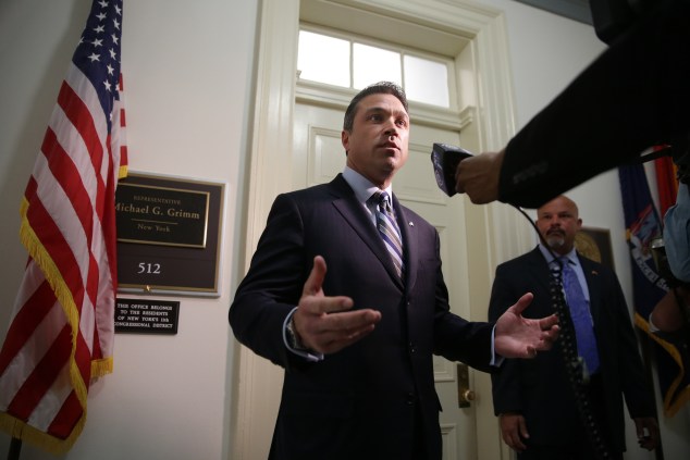 Congressman Michael Grimm talking to reporters today. (Photo: Alex Wong/Getty)