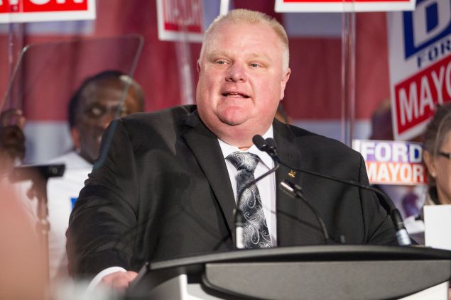 Toronto Mayor Rob Ford speaks during the kick off of his re-election campaign at a rally in the city's north end April 17, 2014. Ford, who made worldwide headlines last year after admitting binge drinking and smoking crack, has been stripped of most of his powers. (Photo: Geoff Robins/Getty)