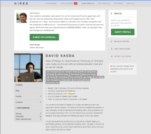 Here's what a Hired applicant's profile might look like. (Hired.com)