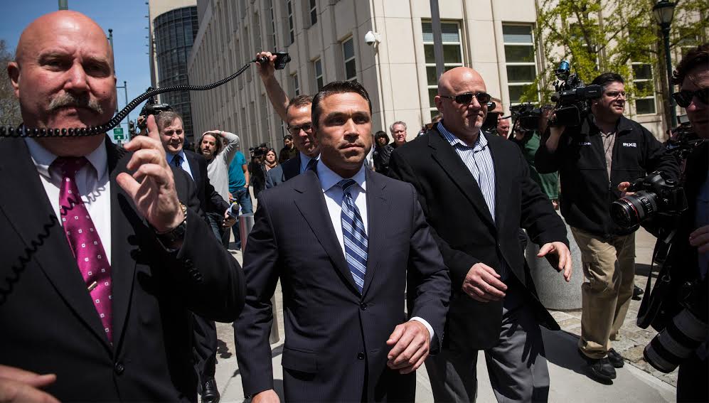 Congressman Michael Grimm walking out of Brooklyn Federal Court today. (Photo: Andrew Burton/Getty Images)