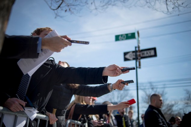 Media covering a Mayor Bill de Blasio event in Queens. (Photo: NYC Mayor's Office)