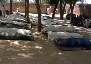 Bodies are laid out for burial in Konduga, in northeastern Nigeria, following a Boko Haram massacre in February. (Photo: AFP/Getty)