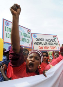 Protesters march in the streets of Abuja on Wednesday May 6, demanding the girls' release.