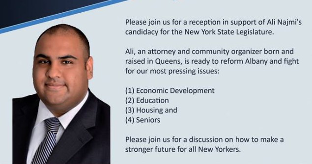 An invitation for State Assembly candidate Ali Najmi's fund-raiser. (Photo: Facebook)