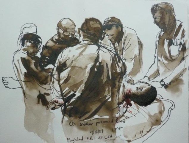 Steve Mumford, Baghdad ER, 2007, Watercolor on paper
