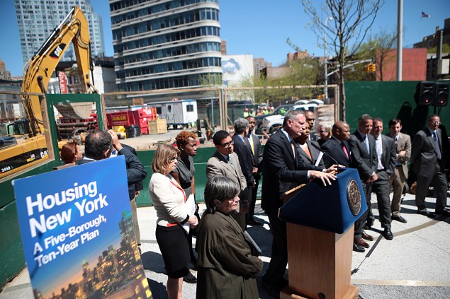 Mayor Bill de Blasio at the announcement of his affordable housing plan. (Photo: Ed Reed/NYC Mayor's Office)