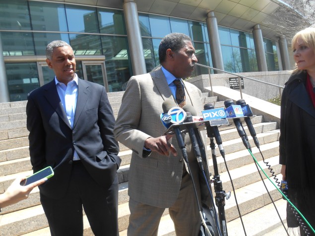 Councilman Ruben Wills and his attorney speaking to the press earlier today.