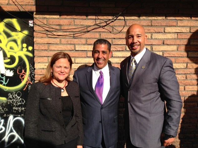 City Council Speaker Melissa Mark-Viverito, Adriano Espaillat and a local official campaigning in East Harlem. (Photo: Paula Duran) 