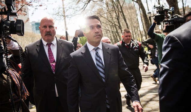 Congressman Michael Grimm after his arraignment earlier this year. (Photo: Andrew Burton/Getty)