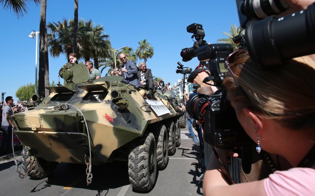 The cast of 'The Expendables 3' took a leisurely ride down the Croisette in Cannes this weekend. (Photo via Getty Images)