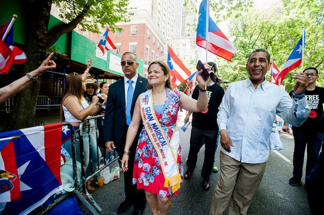 State Senator Adriano Espaillat marching in the Puerto Rican Day Parade with Melissa Mark-Viverito. (Photo: William Alatriste/NYC Council)