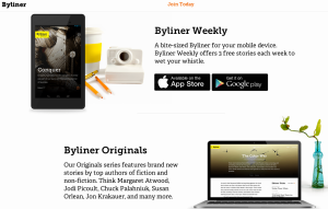 A screenshot displays Byliner's attractive, uncluttered home page
