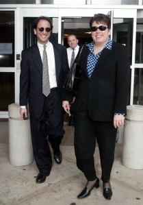 Andrew Weissmann (L) and Assistant US Attorney Leslie R. Caldwell (R) , June 2002, during the Arthur Andersen criminal trial. The conviction was overturned by the Supreme Court 9-0. (JAMES NIELSEN/AFP/Getty Images)