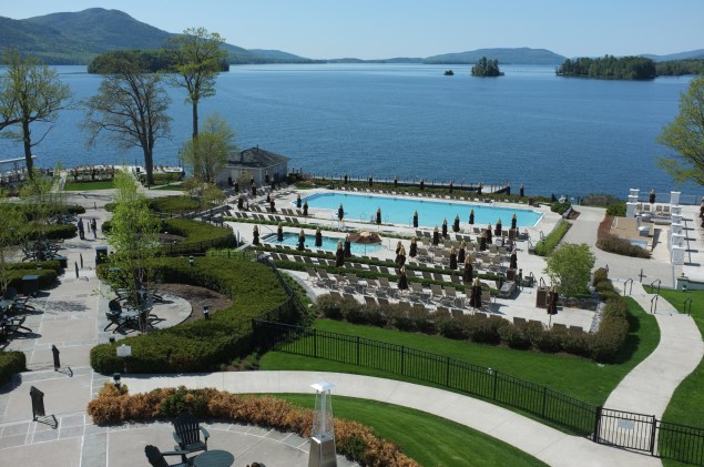 View of Lake George and two hotel pools from the Sagamore’s third-floor balcony.