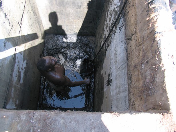 An example of a pit toilet system. (Photo via Wikipedia)